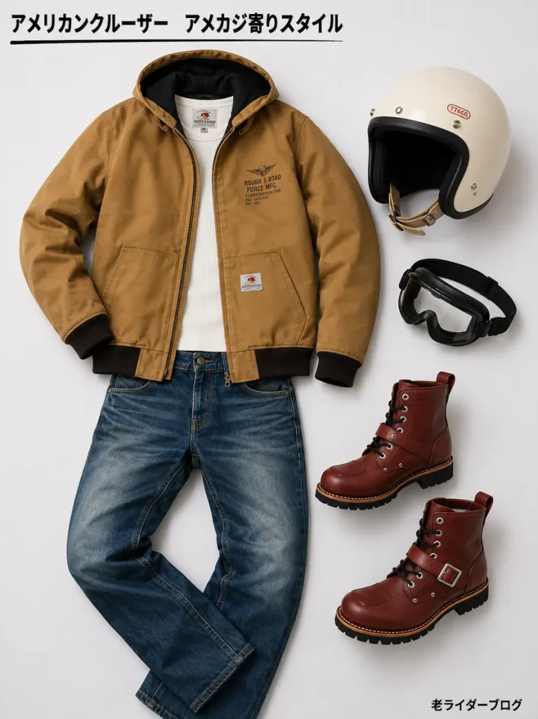 かっこいいバイクの服装　アメリカンバイク