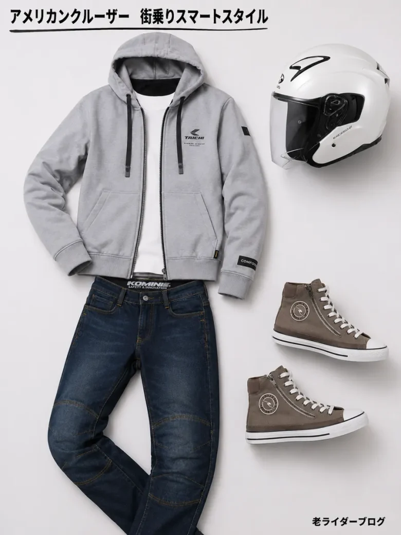 かっこいいバイクの服装　街乗りコーデ