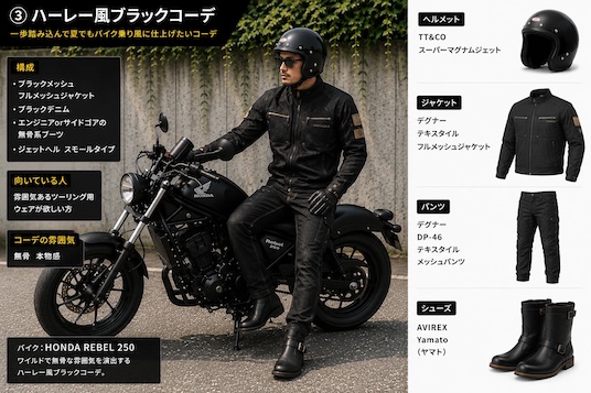 レブル250夏の服装コーデ