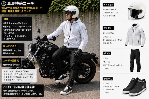 レブル250夏快適服装コーデ