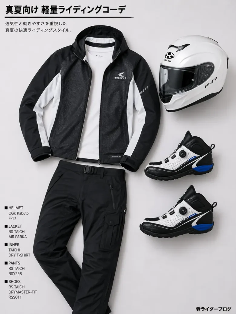 バイクかっこいい服装コーデ夏